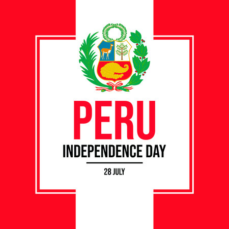 Peru Independence Day poster vector illustration. Peruvian flag square frame vector. Peru Flag symbol. Template for background, banner, card. 28 July every year. Important dayのイラスト素材