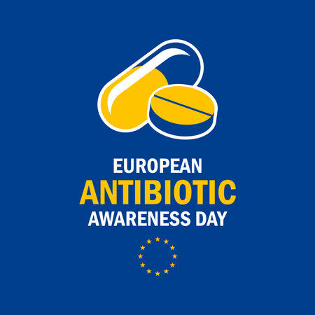 European Antibiotic Awareness Day poster vector illustration. Antimicrobial resistance icon. Flag of Europe and antibiotic pill symbol. Template for background, banner, cardのイラスト素材