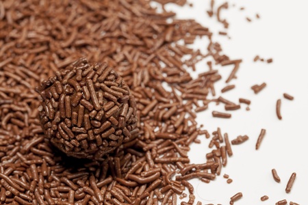 Brigadeiro a brazilian sweet over chocolate sprinkles.の写真素材