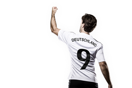 Germany soccer player, celebrating isolated on whiteの写真素材