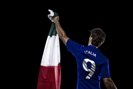 Italian soccer player, celebrating on a Black background.の写真素材