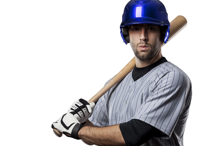 Baseball Player in a blue uniform, on a white background.