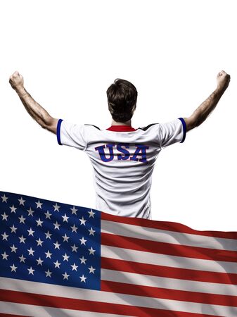 American Athlete with a american flag in front.の写真素材