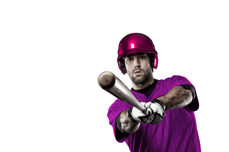 Baseball Player with a pink uniform on a white background.の写真素材