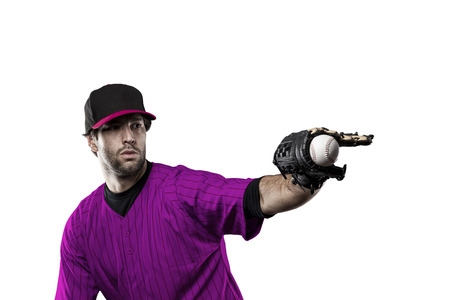 Baseball Player with a pink uniform on a white background.の写真素材