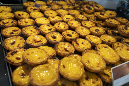 Typical Portuguese custard pies - Pastel de Nata or Pastel de Belem. traditional portuguese pastry.