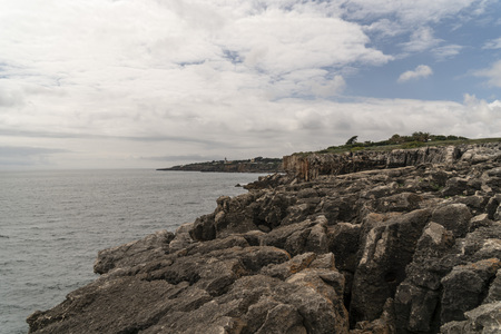 Portugal, Cascais near Lisbon, seaside town with beach and port panorama viewの写真素材