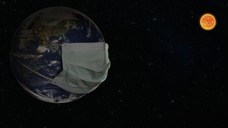 planet Earth wearing a mask in space, concept of sports suffering from the COVID-19 pandemic.