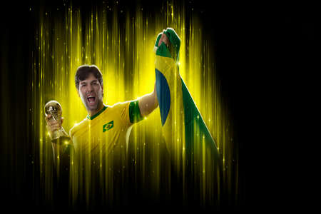 Brazilian soccer player, on a yellow and black background.の写真素材