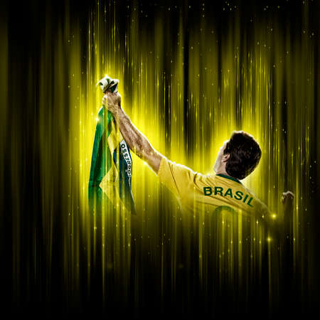 Brazilian soccer player, on a yellow and black background.の写真素材