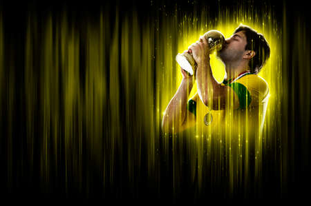Brazilian soccer player, on a yellow and black background.の写真素材