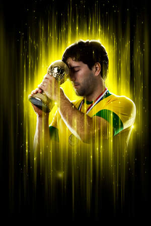 Brazilian soccer player, on a yellow and black background.の写真素材