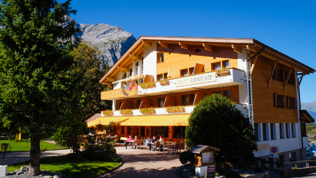 Kandersteg in Switzerland, Europe. Mountain View. Swiss House.のeditorial素材