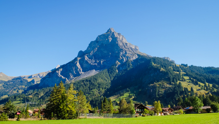 Kandersteg Mountain Chapel in Switzerland, Europe. Mountain View. Swiss Alps.の写真素材