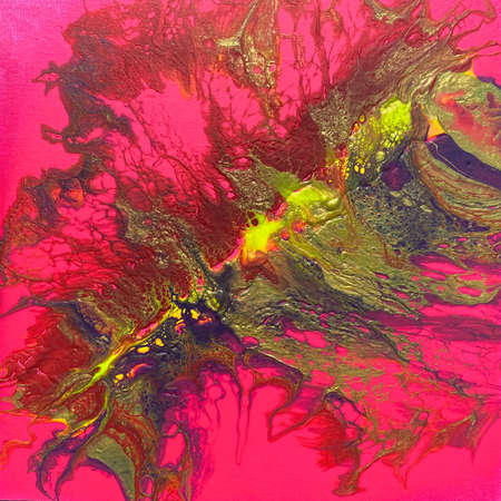 Photograph of a neon pink fluid acrylic artwork.の写真素材