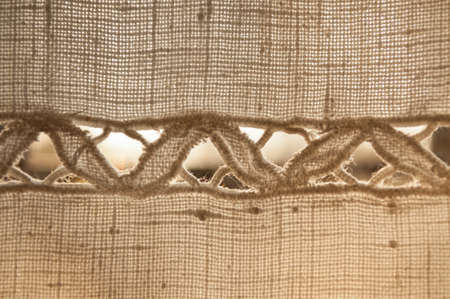 embroidery on linen fabricの写真素材