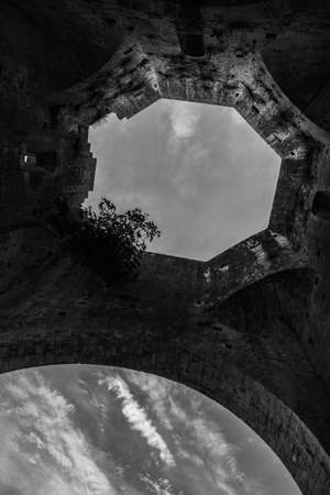 ruins of an old monastery San Bruzio Tuscany Italy Europeの写真素材