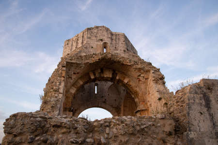ruins of an old monastery San Bruzio Tuscany Italy Europeの写真素材