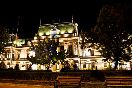 Roznovanu Palace by night - the actual Iassy City Hall, also called the の写真素材