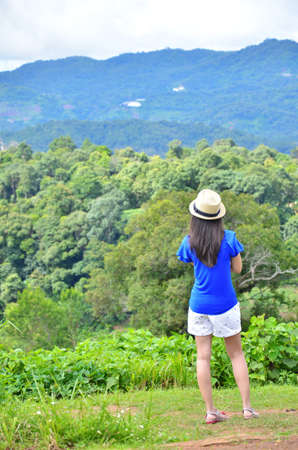 Woman on the mountainの写真素材