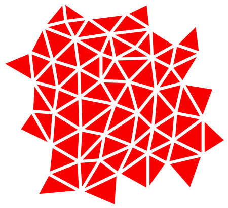 Abstract background in red. Geometric shapes in the form of a spider web, crimson color. There are many triangles in a disordered arrangement. Raster illustration.の写真素材