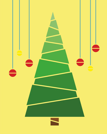 Christmas tree. Christmas toys. Vector illustration. Postcardのイラスト素材