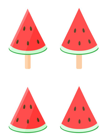 Slices of watermelon on a stick. on a white background. Slices of delicious watermelon with seeds. Fruit ice cream. Vectorのイラスト素材