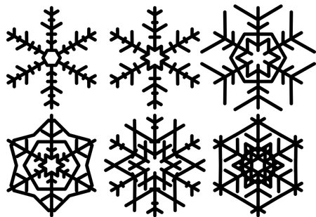 Snowflakes a set of six snowflakes. Vector image. Winter background. Blank for Christmas designのイラスト素材