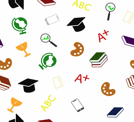 A pattern of colored icons on the topic of education and science. Seamless background.のイラスト素材