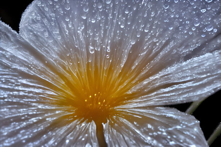 the morning dew visible on a colorful small flower, abstract nature photoの写真素材