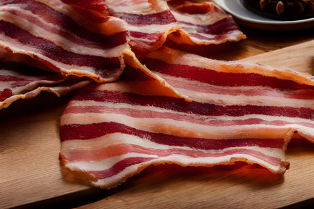 bacon strips in the kitchen, meat, carnivore food conceptの写真素材