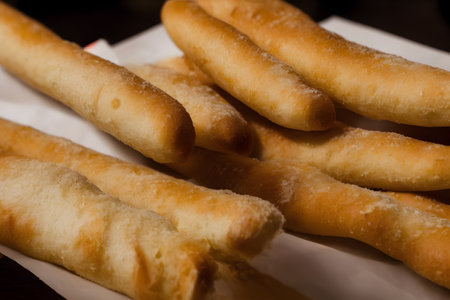 photo of breadsticks, crusty baked food item, high calorie snack