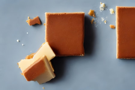 caramel shortbread, sweet and sugary food, high calorie dessertの写真素材