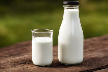 a bottle of milk, natural and healthy drink, good nutrition, calcium sourceの写真素材