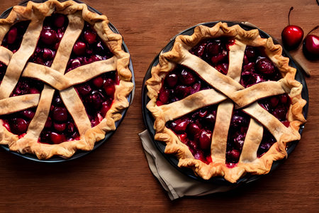 picture of cherry pie, sweet and sugary food item, high calorie mealの写真素材