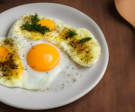 cooked eggs on a plate, healthy and yummy breakfastの写真素材