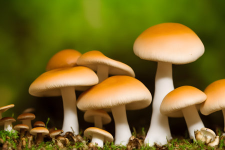 edible mushrooms in the forest, natural wild growing food itemの写真素材