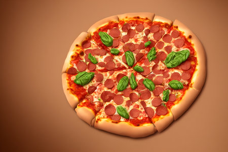 3d render illustration of a pizza with cheese and meatの写真素材