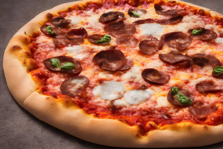 Picture of yummy pizza with cheese and other ingredientsの写真素材