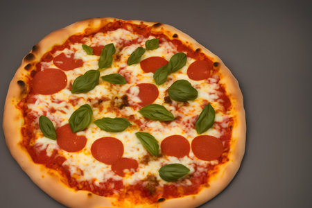 Picture of yummy pizza with cheese and other ingredientsの写真素材