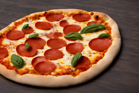 Picture of yummy pizza with cheese and other ingredientsの写真素材