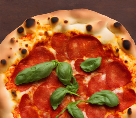 Picture of yummy pizza with cheese and other ingredientsの写真素材