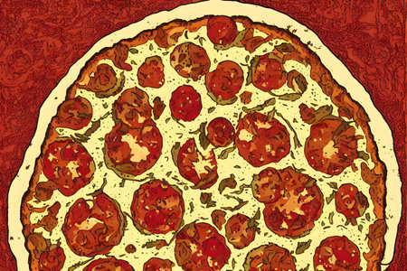Illustration of pizza in Art Nouveau style, graphic illustrationの写真素材