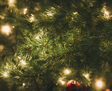 Fir tree needles with a defocused background, Christmas new year, generative aiの素材