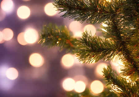 Fir tree needles with a defocused background, Christmas new year, generative aiの素材