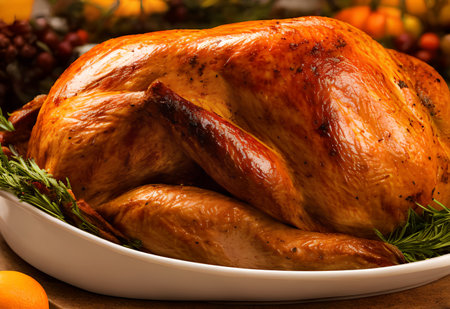 Realistic illustration of roast turkey, Christmas dinner, generative aiの素材
