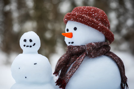 Realistic illustration of a snowman outdoors, generative aiの素材