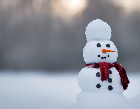 Realistic illustration of a snowman outdoors, generative aiの素材