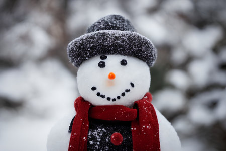 Realistic illustration of a snowman outdoors, generative aiの素材