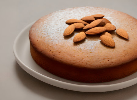 Realistic illustration of the almond cake, sweet baked food, generative aiの素材